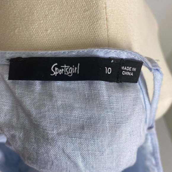 Sportsgirl Size 10 Women's Top Blouse 100% LINEN Blue Tank - Picture 8 of 9